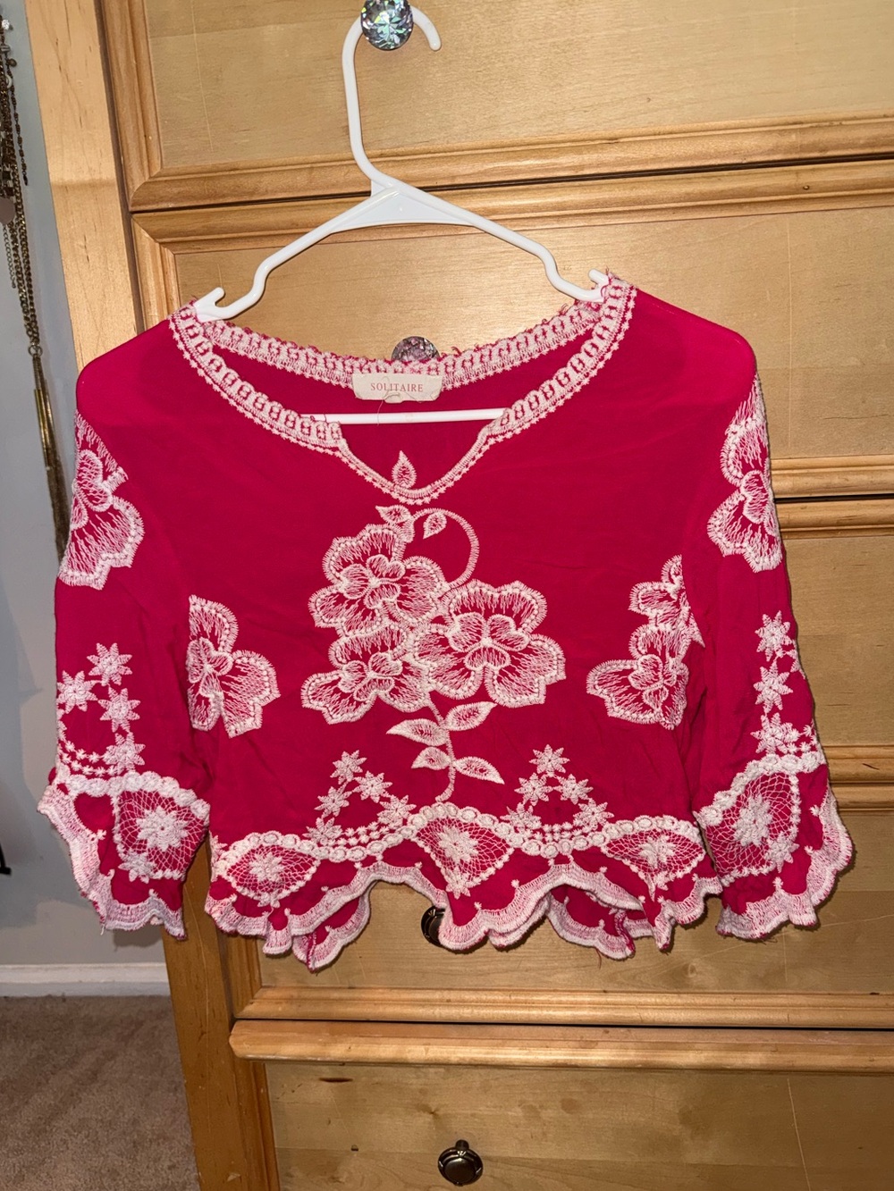 Solitaire Pink Floral Embroidered Crop Top